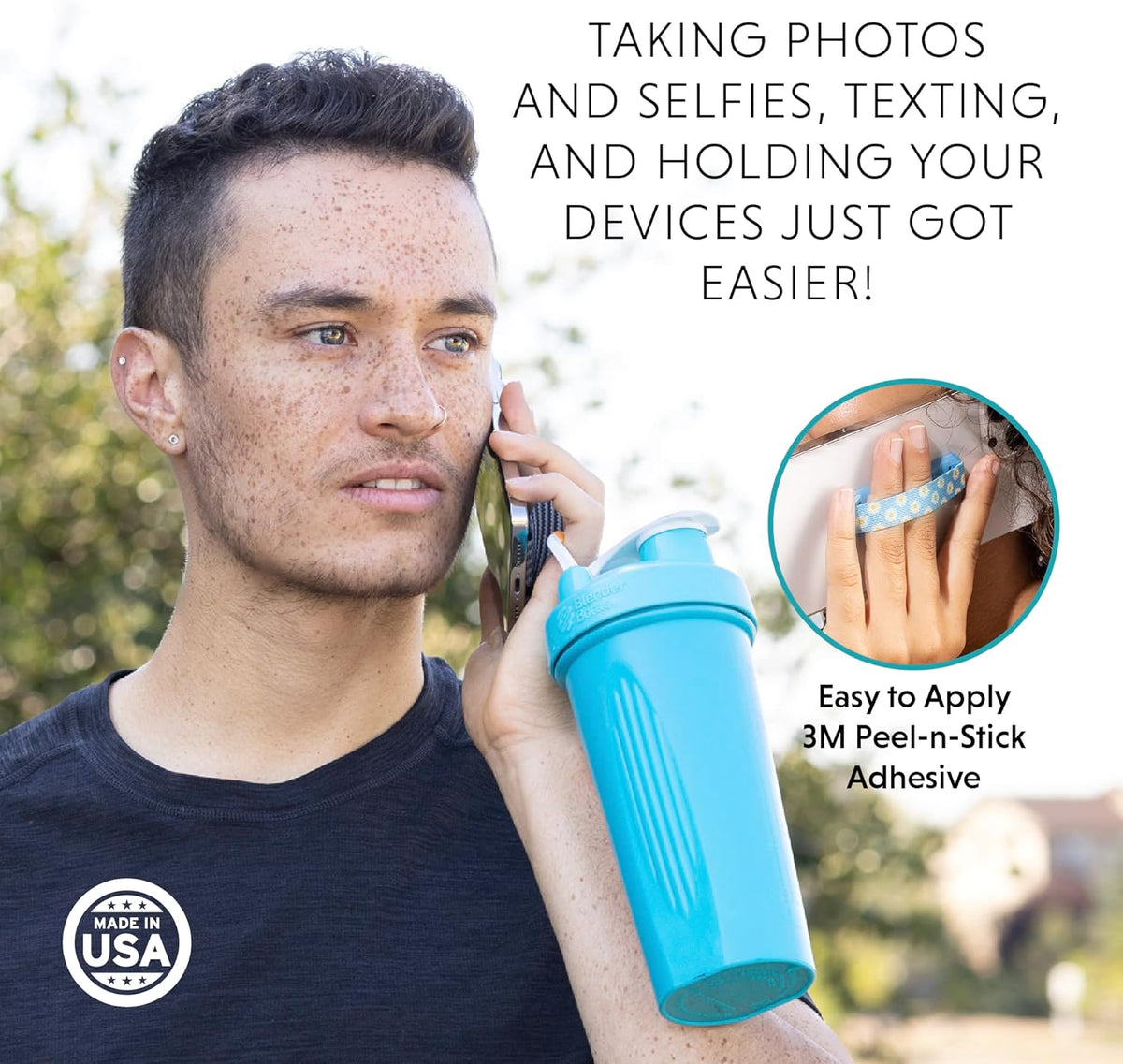 LOVEHANDLE Universal Phone Grip for Smartphones & Mini Tablets - Phone Holder for Hand - Wireless Charging Compatible - Made in The USA - Tie Dye