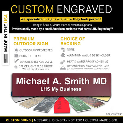 Engraved Custom Door Plate Burgundy Plastic Office Door Sign with White Letters - Made in USA 2x8 B26