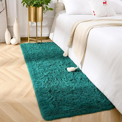 Amearea Shag Blue and Green Runner Rug for Bedroom Girls Living Room, 2x6 Teal Green Feet Extra Soft and Fluffy Shaggy Rugs, Non Slip, Indoor Floor Long Carpet Mat for Boys Nursery Home Decor