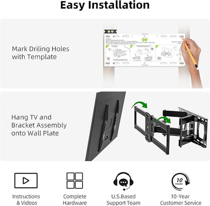 Full Motion TV Wall Mount for Most 37"-84" Flat Screen TV, Swivel or Tilt TV