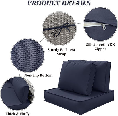 14-Piece Outdoor Cushions for Patio Furniture Thick Outdoor Chair Cushions 5" Foam High-Density Water-Resistant Deep Seat Cushion for 6-Seat Sectional Sets Liner&Cover Navy Blue