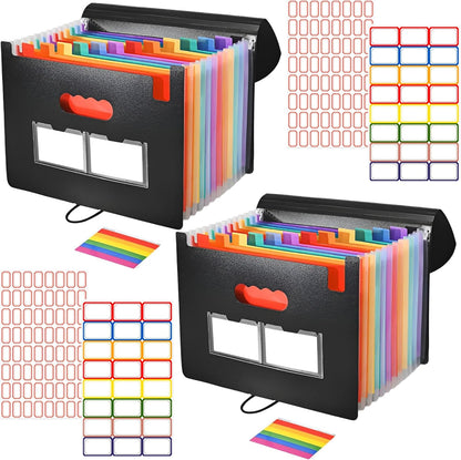 25 Pockets Accordion File Organizer 2 Packs Desktop Expanding File Folders with Colorful tabs for Paper Receipts, Bills&Taxes Organizer, Letter/A4 Size Document Holder for School, Office, Home