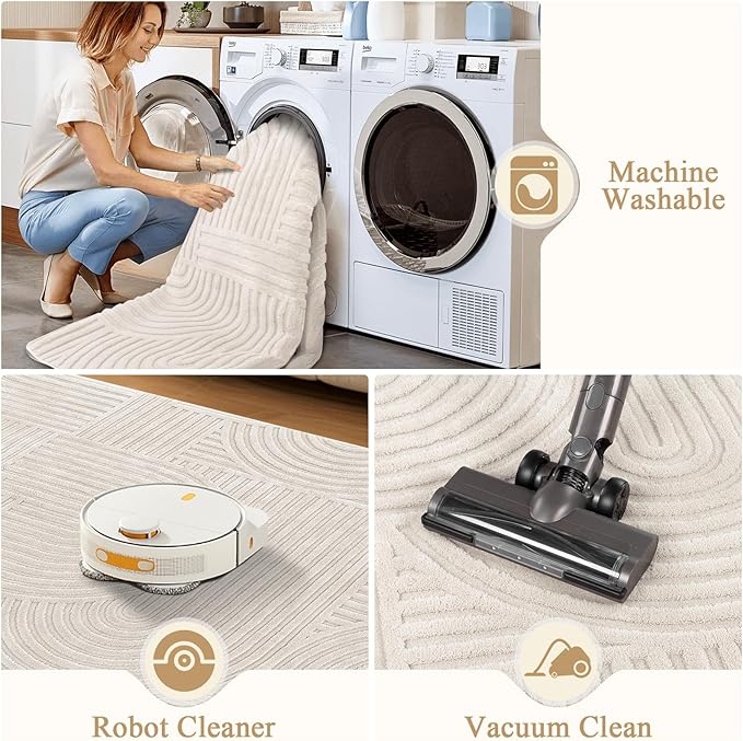 Pauwer 3x5 Washable Area Rugs for Living Room Modern Beige Solid Color Soft Fluffy Rugs for Bedroom Non Slip Boho Accent Indoor Mat Floor Carpet Cover for Kids Room Dining Room Kitchen Office, Beige
