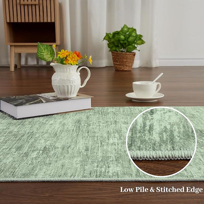 RUGSREAL Bedroom Area Rug 4x6 Modern Abstract Area Rug Stain Resistant Small Living Room Rug Contemporary Dining Room Rug Non-Slip Solid Rug Aesthetic Accent Floor Carpet for Kitchen Office, Green