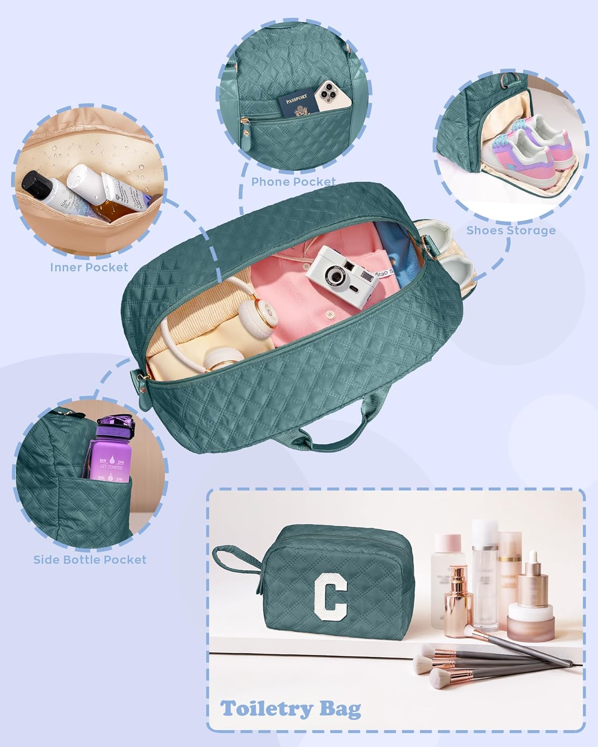 Initial Duffle Bag Women Girls Gift: Personalized Travel Gym bags, Dance Cheer bag Sports for Girl, Kid Gymnastics Bags, Birthday Gifts for Women Girls Kids Teens Mom Teacher