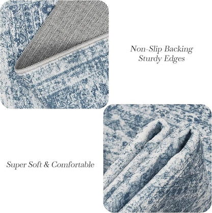 Soalmost Washable Area Rug 8x10, Large Soft Rugs for Living Room Vintage Blue 8x10 Area Rugs for Bedroom Dining Room Non-Slip Stain Resistant Under Table Rug