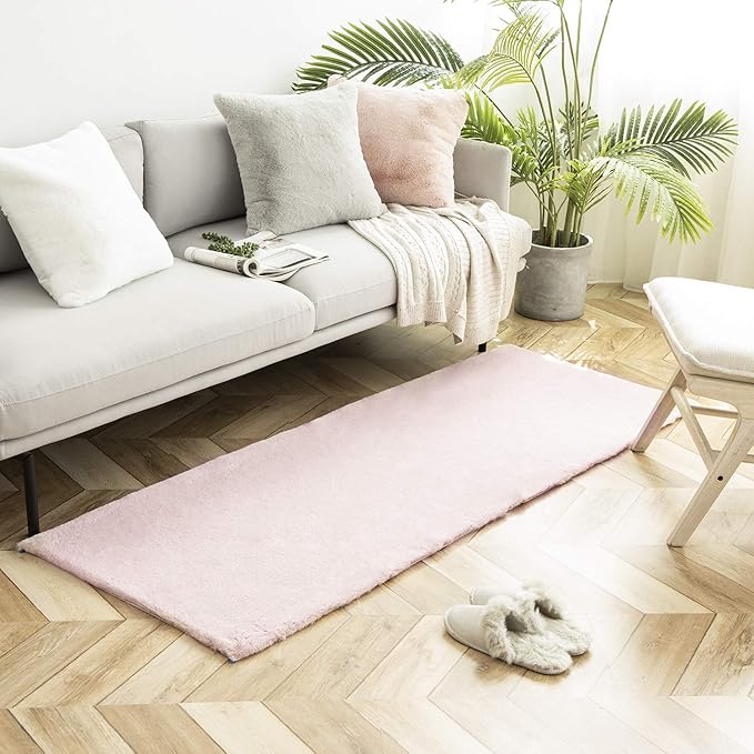Ashler HOME DECO Ultra Soft Faux Rabbit Fur Chair Couch Cover Area Rug for Bedroom Floor Sofa Living Room Pink 2.2 x 6 Feet