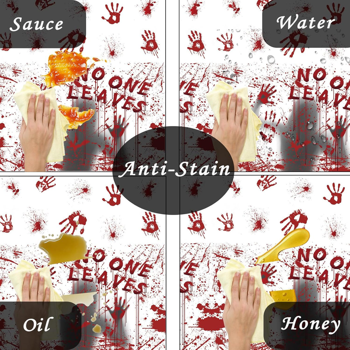 Halloween Tablecloth, 54"x 108" Rectangle Halloween Table Covers, Bloody Handprint Tablecloth for Tables Decoration, Plastic Haunted Tablecovers for Party Supplies Disposable Spooky Table Cloth
