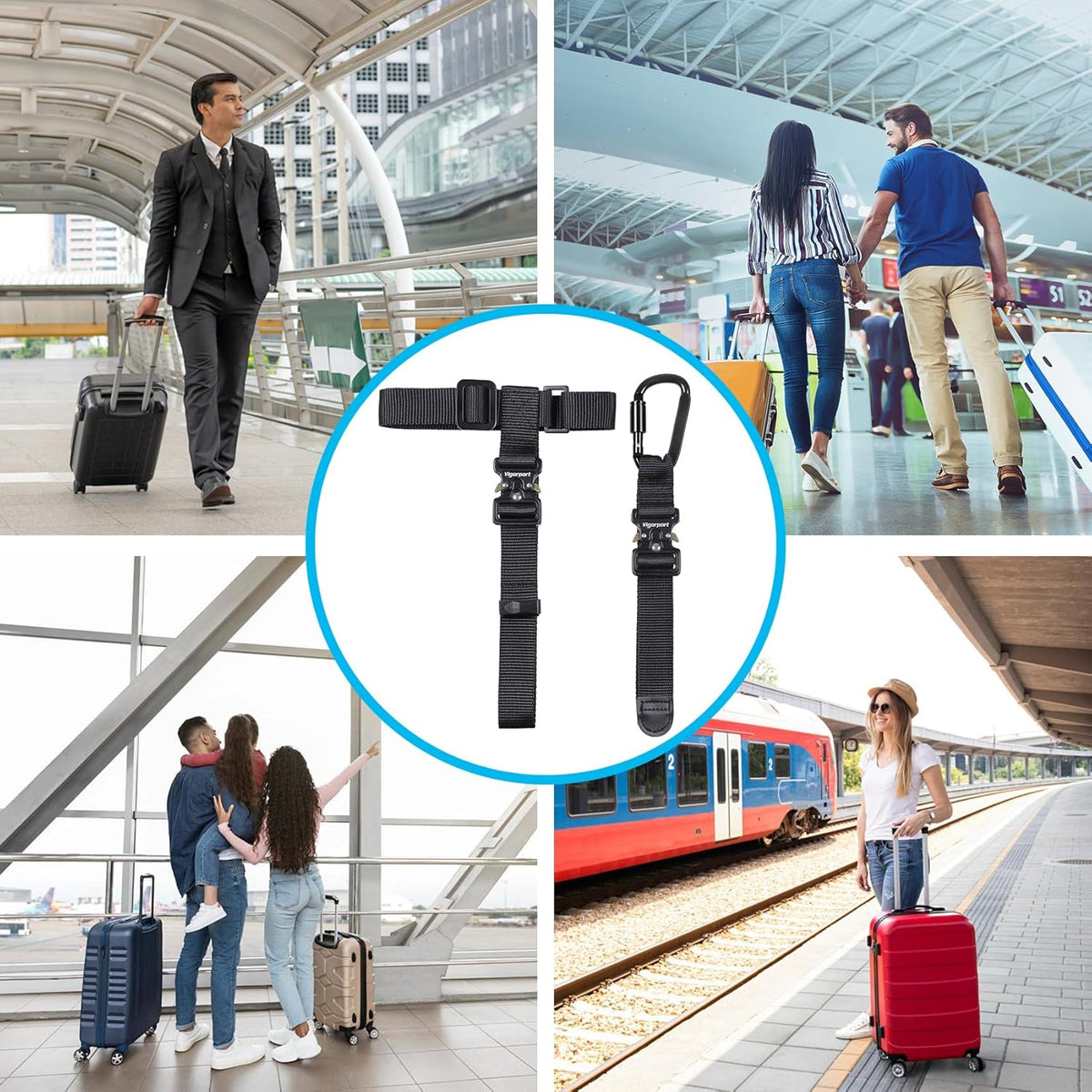 Vigorport Luggage Straps, Straps for Suitcase, Add A Bag Adjustable Luggage Accessories with Carabiner for Connect Your 2 Suitcases, Bag Straps for Luggage