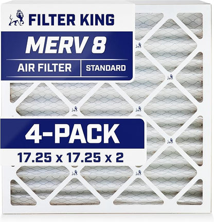 Filter King 17.25x17.25x2 Air Filter | 4-PACK | MERV 8 HVAC Pleated A/C Furnace Filters | MADE IN USA | Actual Size: 17.25 x 17.25 x 1.75"