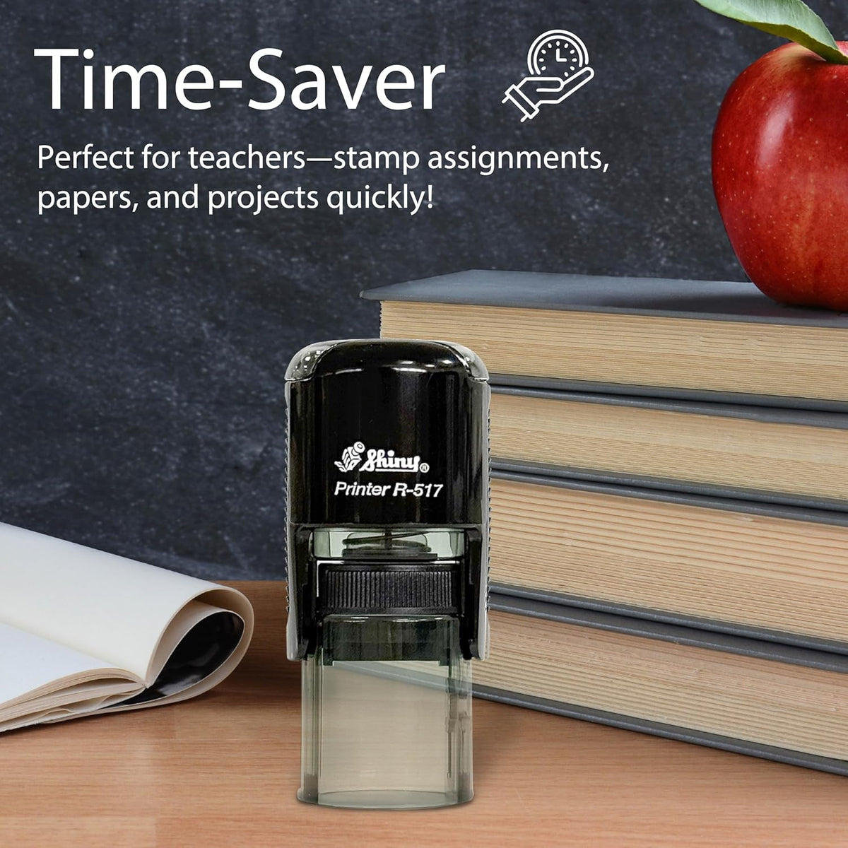 Shiny Wow Teacher Stamp, Round Self Inking Stamp for Classroom, Green Ink