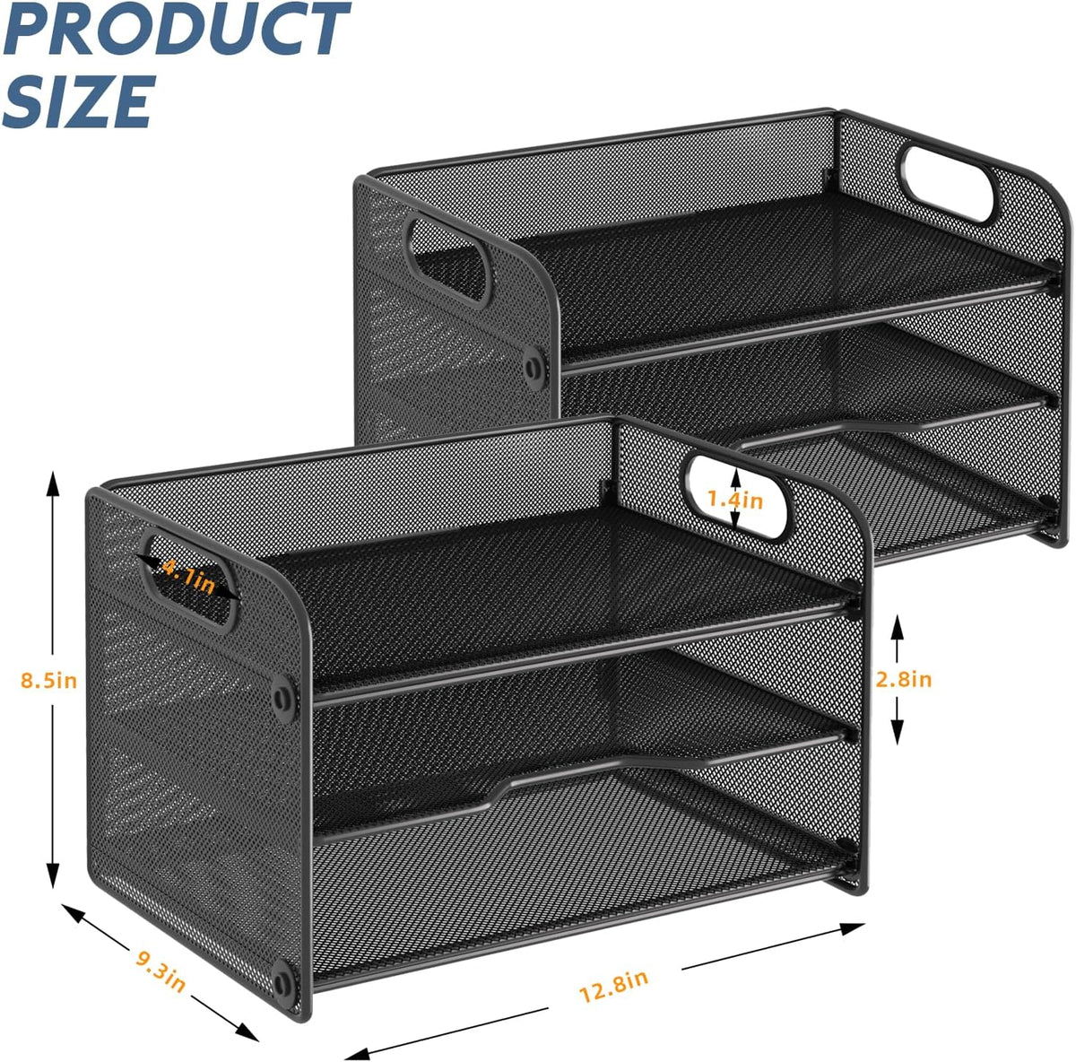samstar 2 Pack 3 Tier Letter Tray Paper Organizer with Handle, Mesh Desk Organizer Paper Sorter File Rack Shelves, Black
