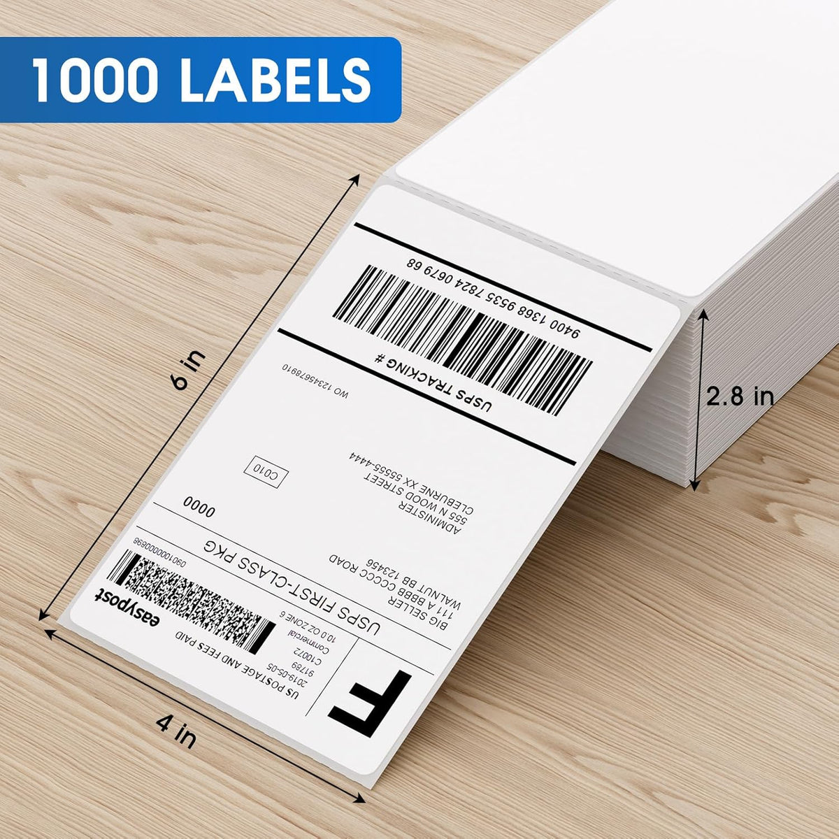 MaxGear 4" x 6" Direct Thermal Labels, 1000 Fanfold Labels, for Shipping & Mailing, Perforated White, Commercial Grade with Permanent Adhesive, Compatible with Most Thermal Printers,1 Stack