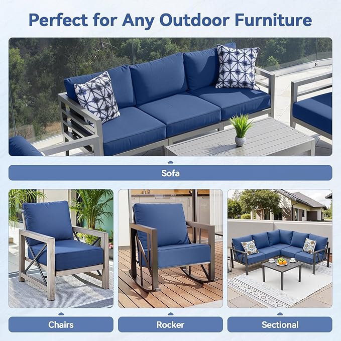6" Thick Outdoor Cushions 22x24x6, 3-Set Deep Seat Patio Cushions with Removable Cover, Waterproof & Fade Resistant Replacement for Wicker Chair, Loveseat, Sofa - Blue