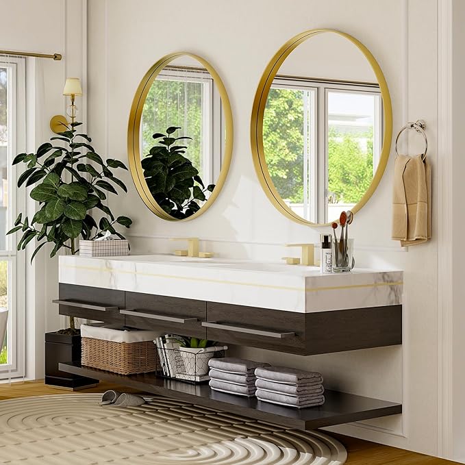 30 Inch Round Bathroom Mirror - Wall Mounted Circle Mirror with Metal Frame, Modern Mirror Suitable for Bathroom, Vanity, Entryway, Living Room, Wall Decor,Gold