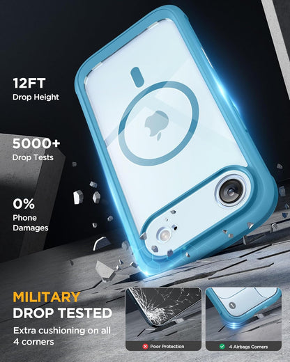 Miracase Magnetic for iPhone Air Case 6.5" [Compatible with MagSafe] Full-Body Phone Case with Built-in Glass Screen Protector & Camera Control,Drop Proof iPhone 17 Air Case Cover, Blue