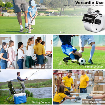 Clicker Counter, Metal Hand Tally Counter Clicker with 4 Digit Display, Pitch Counter for Golf Stroke, Baseball, Coaching, Knitting, Lap, Row Sport, Silver