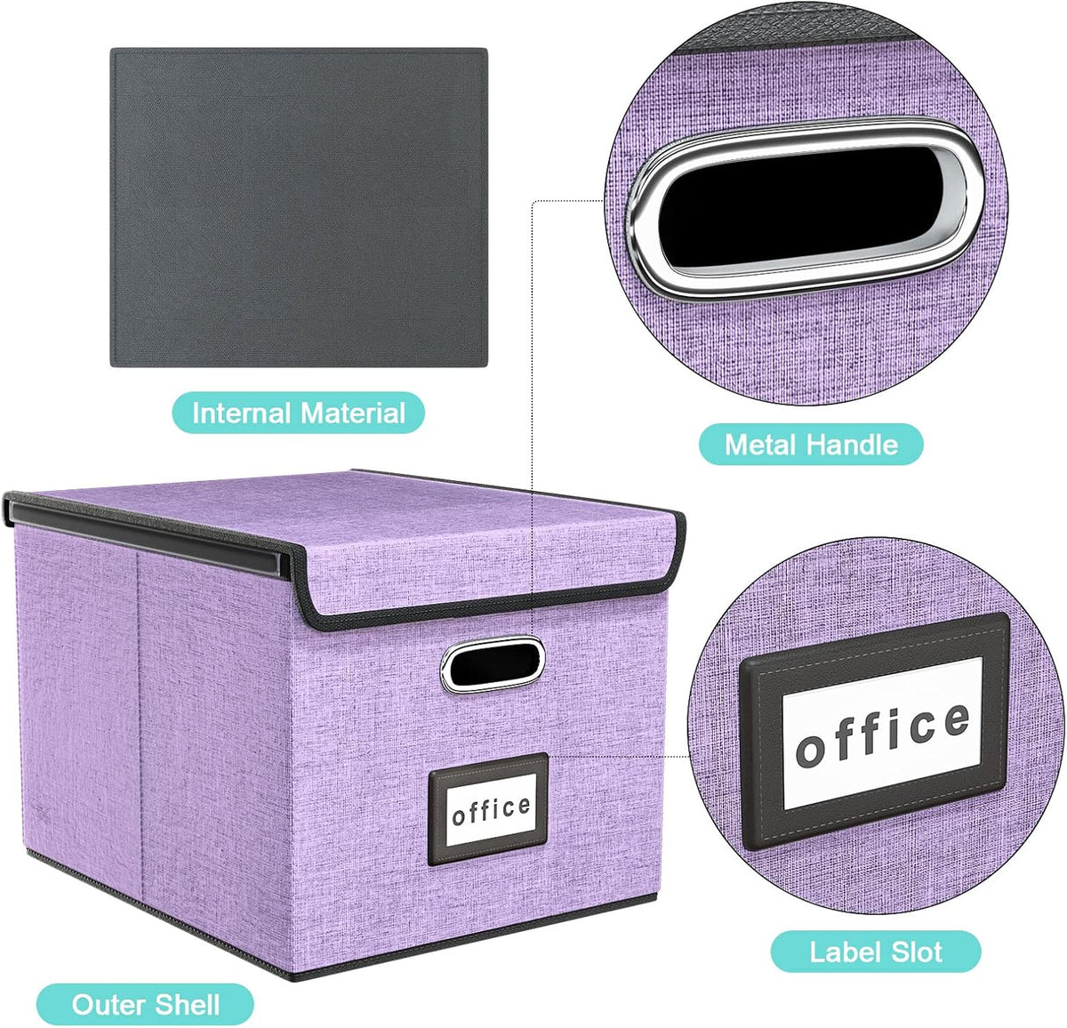 Decorative File Organizer Storage Boxes with Lid, Huolewa Linen Hanging Filing & Storage Box with Plastic Slide for Office/Decor/Home, Universal Hanging Filing Organization Box for Letter/Legal Folder