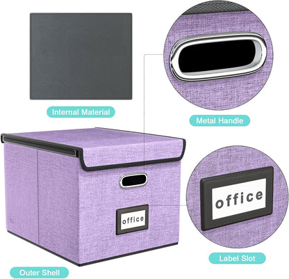 Decorative File Organizer Storage Boxes with Lid, Huolewa Linen Hanging Filing & Storage Box with Plastic Slide for Office/Decor/Home, Universal Hanging Filing Organization Box for Letter/Legal Folder