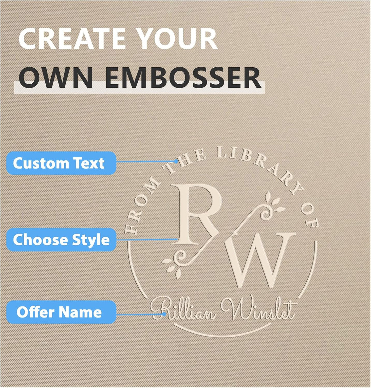 Custom Book Embosser | Personalized Book Embosser | Monogram Self-Inking Stamp | from The Library of Book Stamps(Initials 3)
