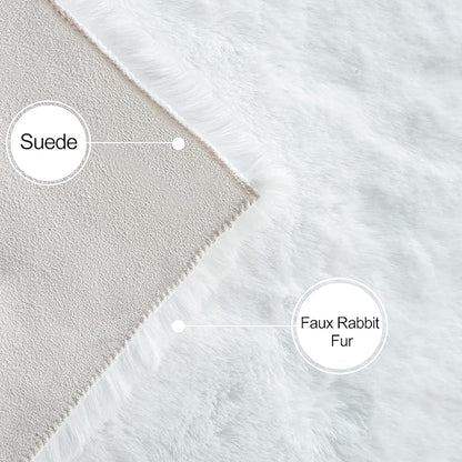 ORINOVA White Faux Rabbit Washable Fur Area Rugs Circle Rugs for Living Room Bedroom Teen Room Fluffy Area Rug 3ft Round Rug