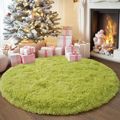 4'x4' Grass Green Round Rug for Bedroom, Ultra Soft Fluffy Circle Rug for Kids Girls Boys Room, Cute Shag Rugs for Living Room Playroom Tent Castle Home Decor Rug