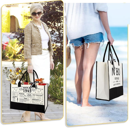 80th Birthday Gifts for Women Canvas Tote Bag Travel Gear, Unique 80 Years Old Gifts for Wife Sister Mom Aunt Friends Her, Vintage N°80 Handbag & Cosmetic Bag & Back in 1945 Poster