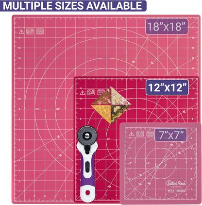 The Quilted Bear Rotating Cutting Mat 12" x 12" - Locking & Rotating Self Healing Cutting Board for Sewing, Fabric & Quilting - 360 Degree Sewing Supplies Mat for Craft Table (Pink)