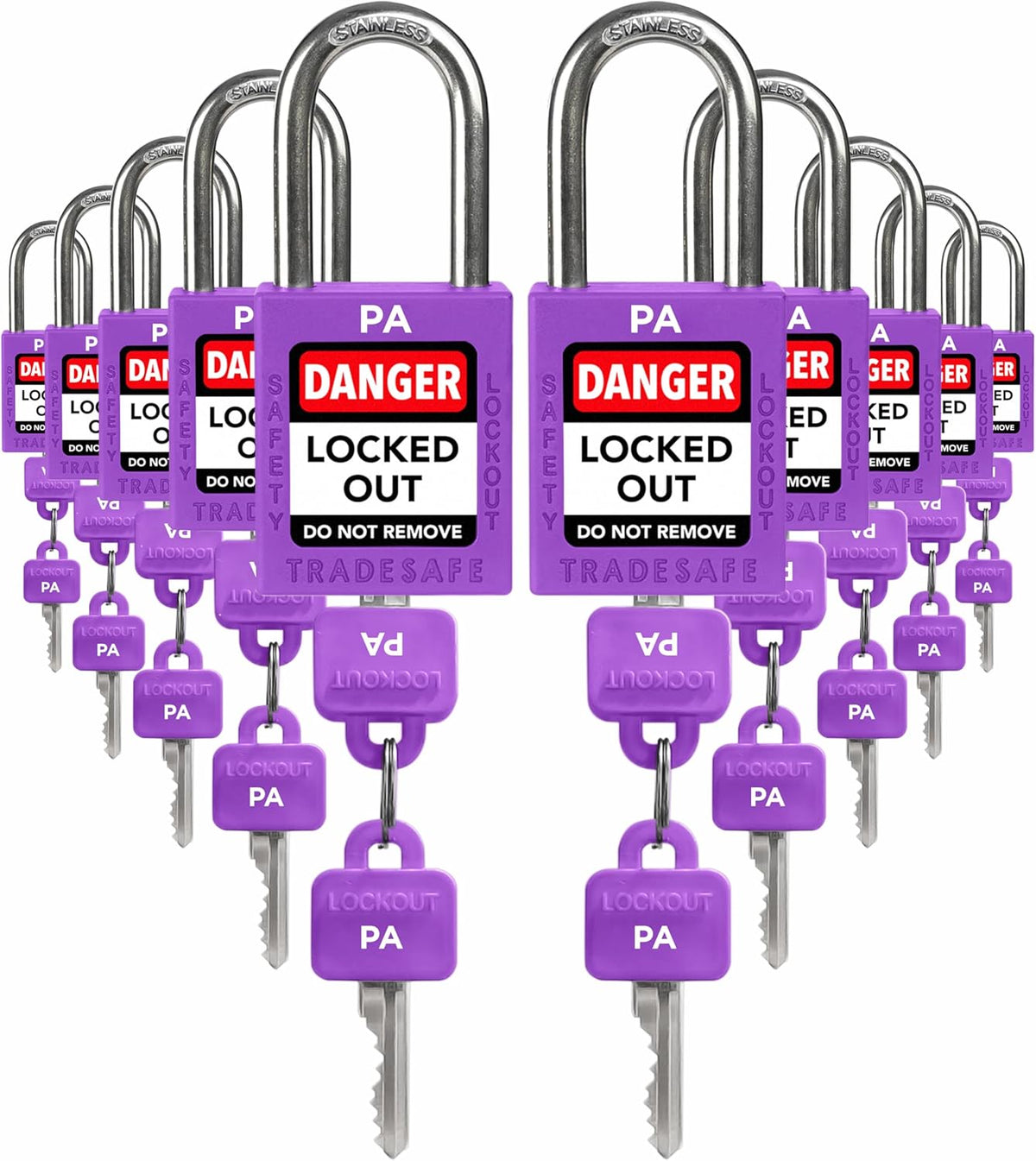 TRADESAFE Lockout Tagout Locks Set, 10 Purple Keyed Alike Unlimited Grouping Safety Padlocks, 2 Keys Per Lock, OSHA Compliant Loto Locks for Lock Out Tag Out Kits