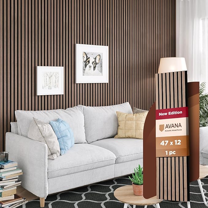 Avana Acoustic Wood Wall Panels – 47.2 X 12.6 Inch Walnut Acoustic Panels 1 PC