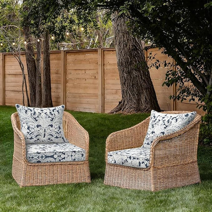 Outdoor Deep Seat Cushion Set, Water Repellent 24"x24" Patio Thick Cushions Replacement with Seat & Back Pillow for Patio Sofa, Wicker Chair, Couch - Damask Lapis