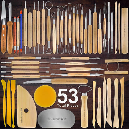 U.S. Art Supply Pottery & Clay Tools Set (53-Piece) - Includes Pottery Tools, Canvas Case for Sculpting, Ceramics, and Easy Storage & Transport
