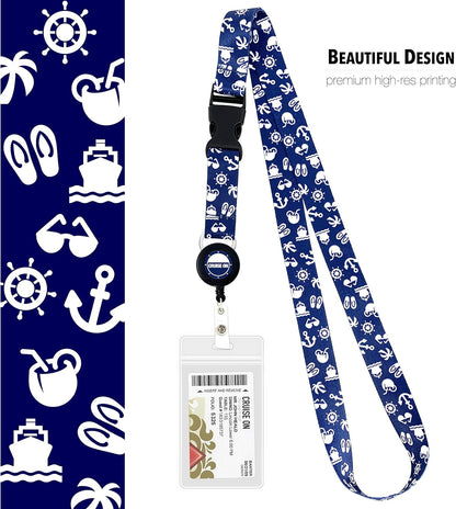 Carnival Cruise Luggage Tag Holders (4 Pack) & Lanyards (2 Pack), Large, Clear & Waterproof, Cruise Essentials 2025-2026 for Ship Cards & Baggage – Durable Travel Accessories (Blue)