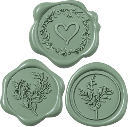 60 Pcs Dark Sage Green Wax Seal Stickers Self-Adhesive Envelope Seals Stamp Stickers, Perfect for Wedding Invitations Seating Chart Christmas Gift Wrapping 3 Designs in 1 Pack