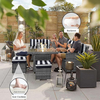 Outdoor Sectional Cushions, 4" Foam High-Density, Water-Resistant Couch Cushions Replacement Set, 14 Piece Patio Sectional Cushion for 6-Seat Sectional Patio Conversation Sets (Black white stripes)