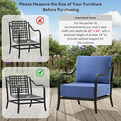 6" Thick Outdoor Cushions 22x24x6, 3-Set Deep Seat Patio Cushions with Removable Cover, Waterproof & Fade Resistant Replacement for Wicker Chair, Loveseat, Sofa - Blue