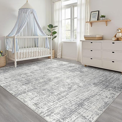 5x7 Area Rugs Living Room: Washable Large Neutral Grey Rug Abstract Soft Modern Stain Resistant Indoor Floor Non-Slip Carpet for Bedroom Nursery Kids Office Playroom Dining Room Under Table Home
