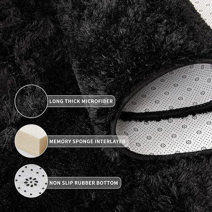 Tepook Soft Runner Rugs for Bedroom 2x6 ft with Rubber Backing, Black Fluffy Rugs for Living Room, Shag Bedside Rug Fuzzy Plush Carpet for Room, Area Rug for Dorm Nursery Hallway Indoor Home Decor