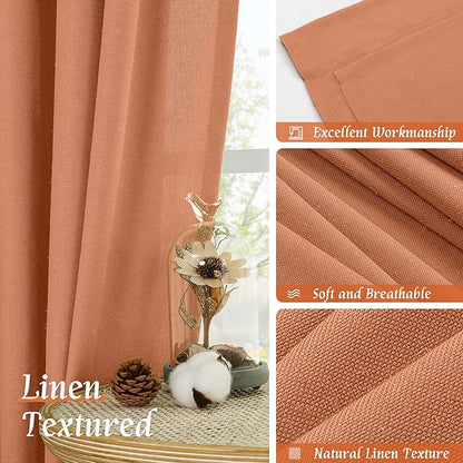 LAMIT Terracotta 48 Inch Linen Curtains for Cafe 2 Panels, Linen Textured Light Filtering Panels Rod Pocket Neutral Privacy Drapes for Small Window/Loft Room, 42 x 48 Inch