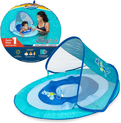 SwimWays Baby Spring Float with Adjustable Canopy and UPF Sun Protection for 9-24 Months