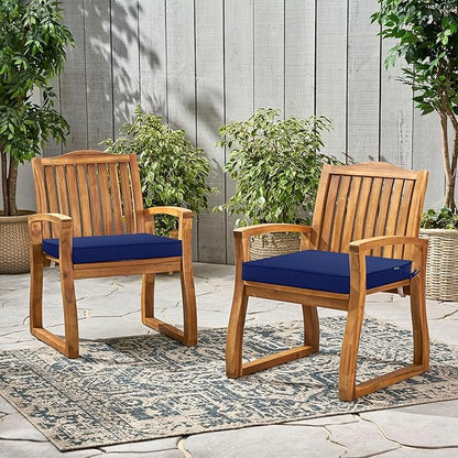 Outdoor Chair Cushions 19 x 19 Inch Water Resistant Patio Chair Cushions with Tie 3 Year Color Fastness Thick Outdoor Seat Cushion for Garden Lawn Patio Furniture Navy Set of 2