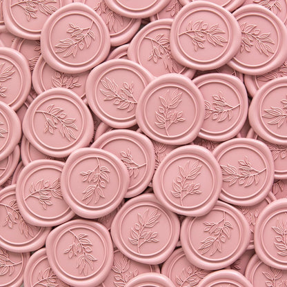PONATIA 50 Pcs Dusty Rose Wax Seal Stickers - Eucalyptus Leaf, Perfect for Wedding Invitations, Gift Wrapping & More