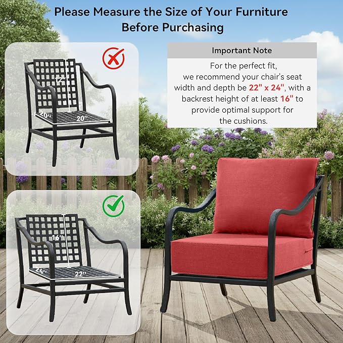 6" Thick Outdoor Cushions 22x24x6, 9-Set Deep Seat Patio Cushions with Removable Cover, Waterproof & Fade Resistant Replacement for Wicker Chair, Loveseat, Sofa - Red