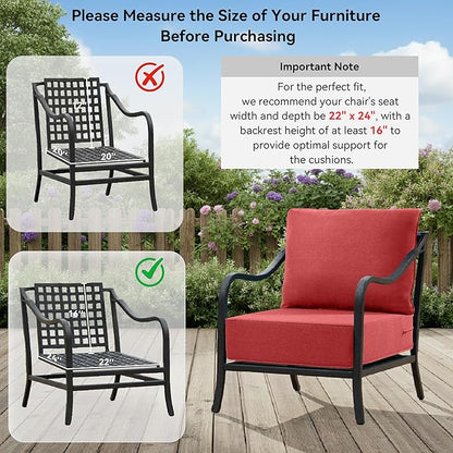 6" Thick Outdoor Cushions 22x24x6, 9-Set Deep Seat Patio Cushions with Removable Cover, Waterproof & Fade Resistant Replacement for Wicker Chair, Loveseat, Sofa - Red