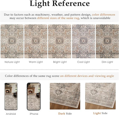 2x5 Washable Vintage Runner Rug Brown Oriental Hallway Kitchen Throw Rug Neutral Non Slip Soft Low Pile Carpet for Bathroom Laundry Bedroom Living Room