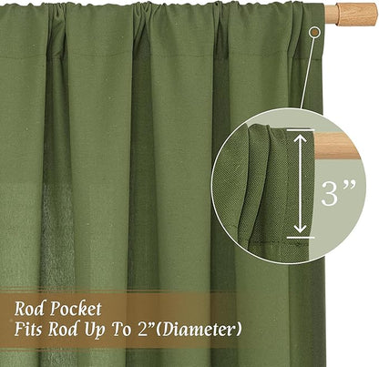 LAMIT Linen Blended Curtains 84 inch for Living Room, Linen Textured Light Filtering Drapes Rod Pocket Boho Panels for Farmhouse/Living Room, 2 Panels, 52 x 84 Inch, Olive Green