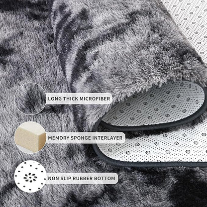 Tepook Area Rugs 10x14 for Living Room, Super Soft Fluffy Rugs for Bedroom, Modern Shaggy Rug Fuzzy Carpets for Kids, Plush Indoor Nursery Home Decor Rug with Non-Slip Bottom, Tie-Dyed Dark Grey