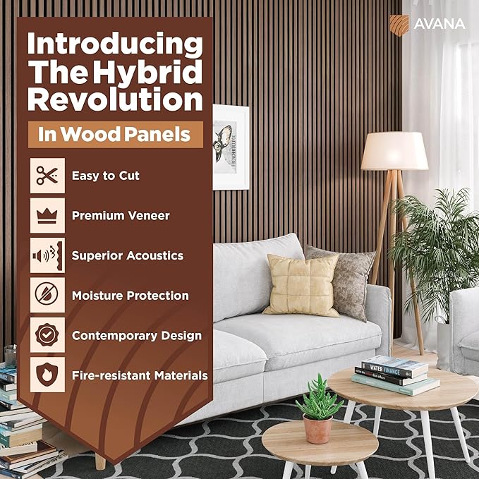 Avana Acoustic Wood Wall Panels – 47.2 X 12.6 Inch Walnut Acoustic Panels 1 PC