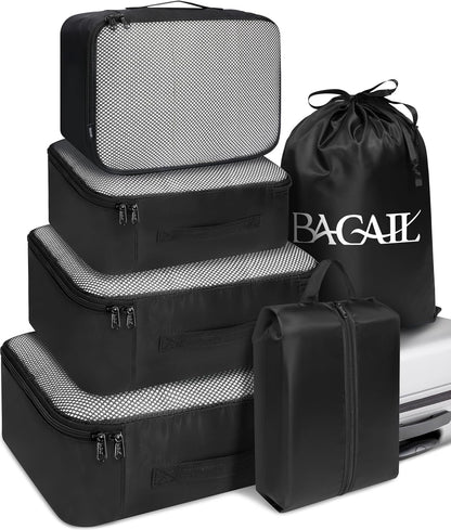 BAGAIL 6 Set Packing Cubes Luggage Packing Organizers for Travel Accessories-Black