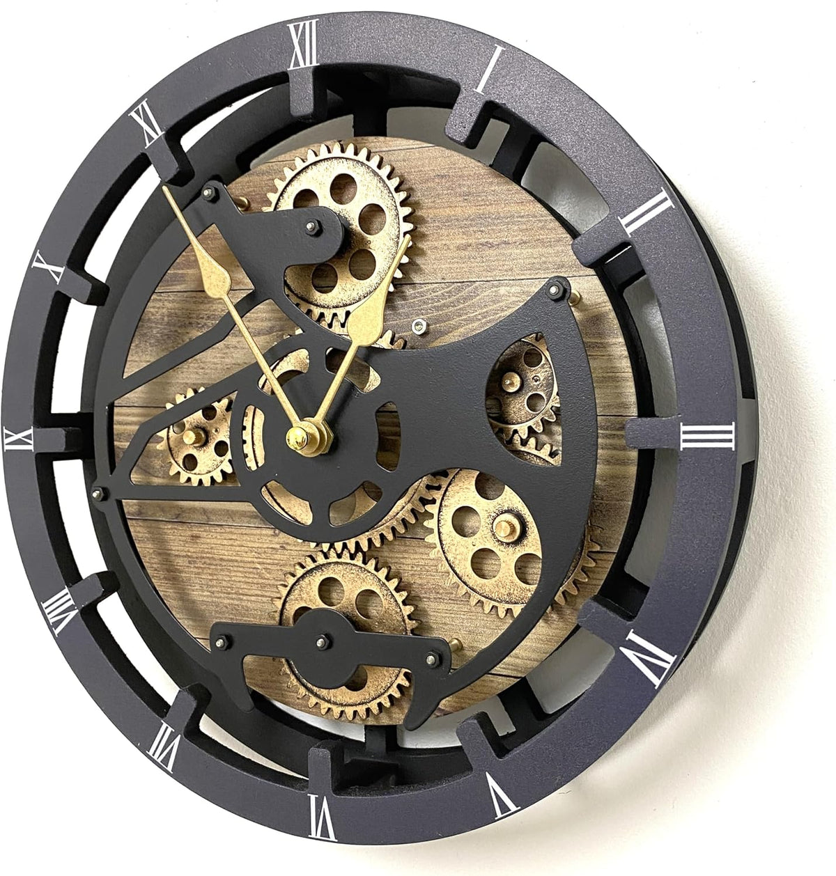 The Gears Clock Desk Clock 10 inches with Real Moving Gears Convertible into Wall Clock (Gold Antique)